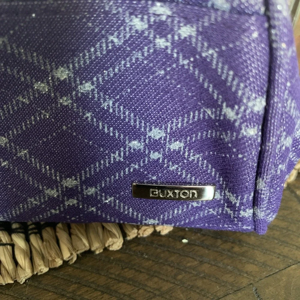 Buxton Purple Grey Metallic Diamond Argyle Plaid Coin Purse Snap‎ 3 Compartments